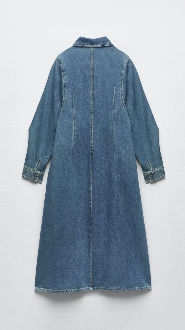 Zara Dress oversize midi denim jeans long sleeve collar casual - Image 7