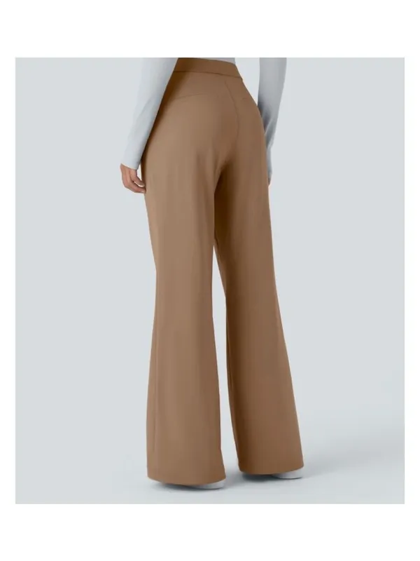 Wide-Leg Camel Trousers Womens Size L High Waist Polyester Blend Dress Pants New - Image 7