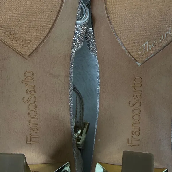 Franco Sarto Rania2‎ Champagne Gold Glitter Square Toe Flare Heel Sandals 7M - Image 12