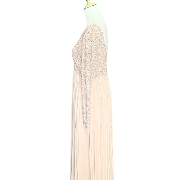 Maya Deluxe Maternity Sequin Tulle Maxi‎ Dress muted Blush Pink Size 8 fairycore - Image 5