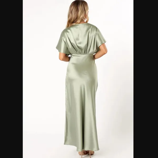 Petal & Pup Ricki Sage Green Satin Maxi Dress XS - Image 5