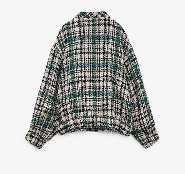 Zara Plaid Tweed Bomber Jacket - Image 12