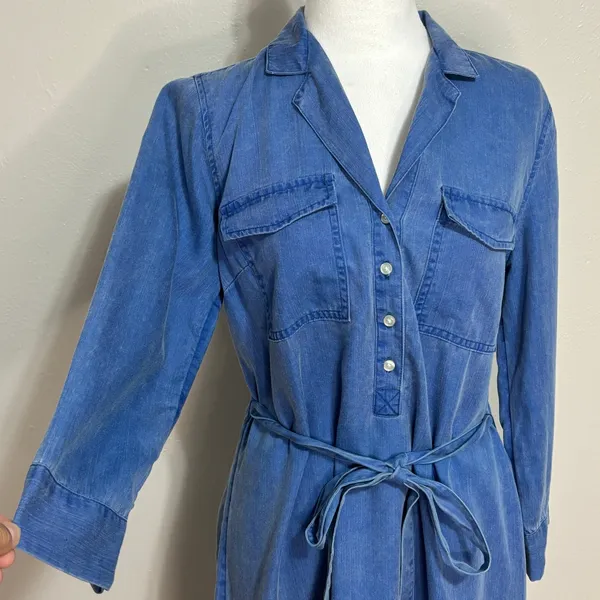 Old Navy Shirt Dress Blue Fortune Tencel Lyocell Utility Tie Waist Work CasualS - Image 5