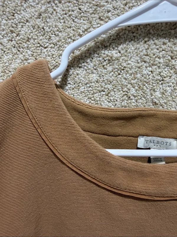 Talbots Camel tan top medium petite stretchy ribbed fall neutral minimal flawed - Image 3