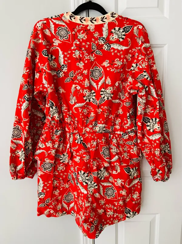 Farm Rio Button Front Balloon Sleeve Printed Romper, Size L - Image 12