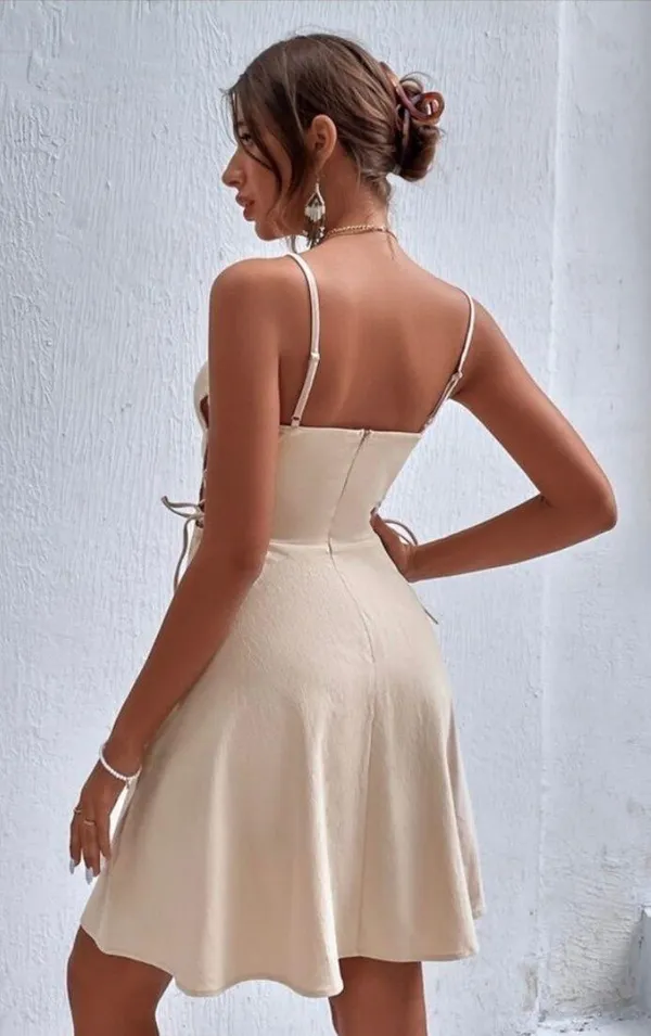 NWOT Lace Up Side Contrast Guipure Lace Cami Dress - Cream - L - Image 3