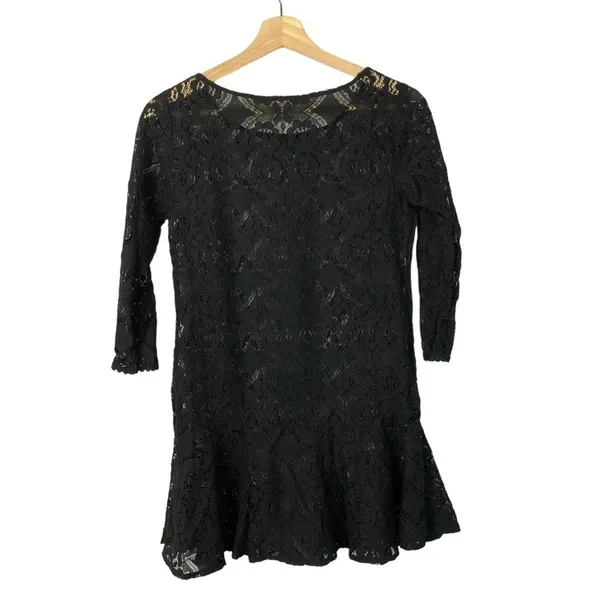 Free People Black Sheer Lace Ruffle Hem Mini Dress‎ 4 - Image 2