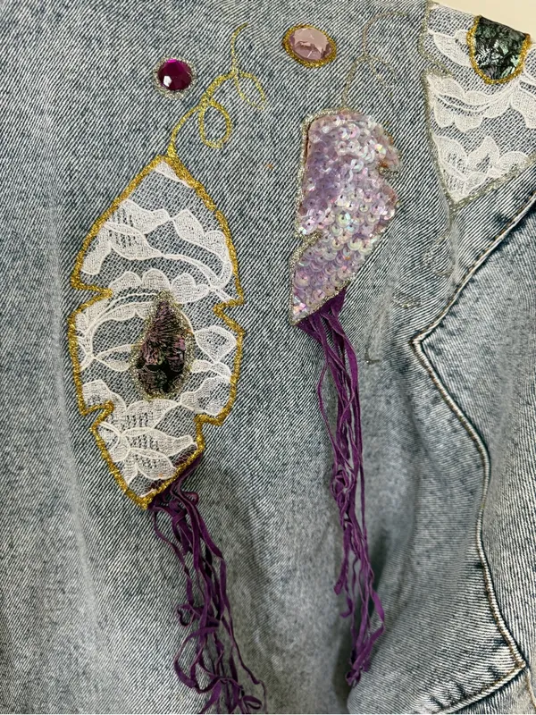 Apache by the west plus Denim Jean embellished Jacket very oversized small - Image 10