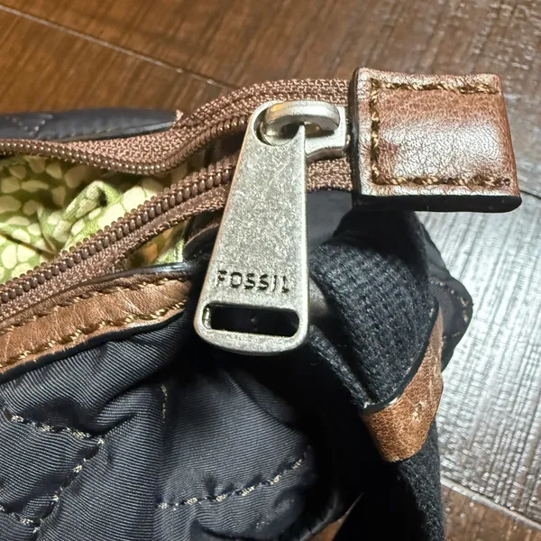 Fossil Key Per Crossbody Bag Small Black Quilted Nylon Leather Trim Satchel VTG - Image 10