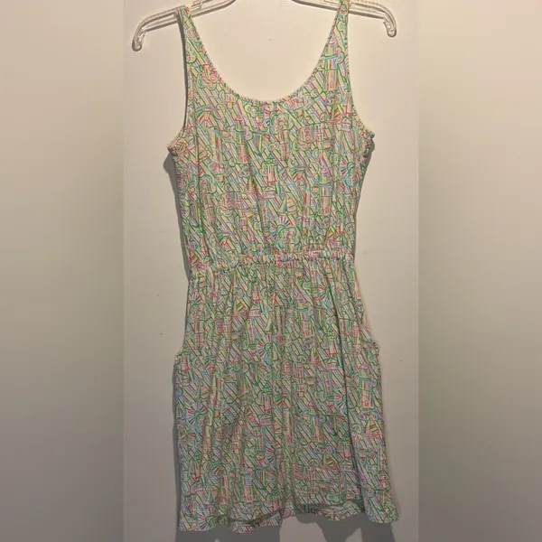 Lilly Pulitzer Classic Print Tank Mini Dress Cinch Tie Waist Pockets Size XS - Image 2