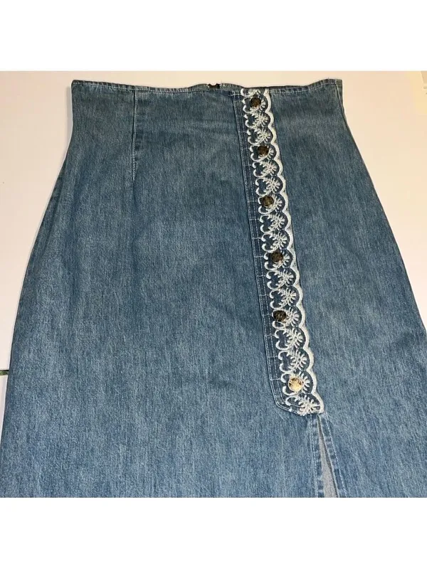 Vintage Jean skirt • lace embroidered detail • 90s • made in USA • SWITCH - Image 4
