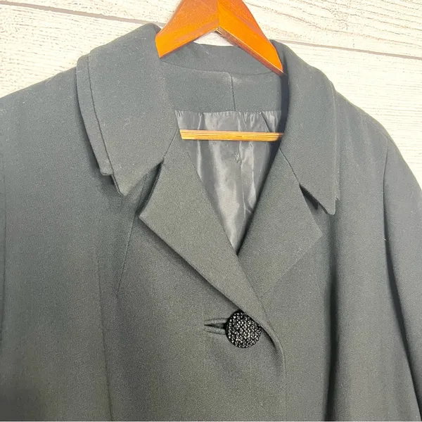 Vintage Black Wool Blend Winter Overcoat with Jeweled Buttons Size XL - Image 7