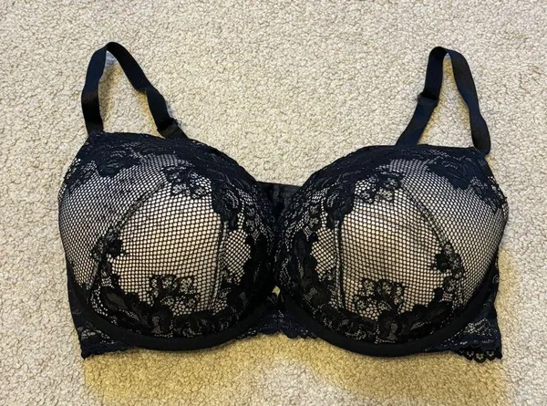 Torrid Floral Lace Bra Size 40DD Black & Nude - Image 7