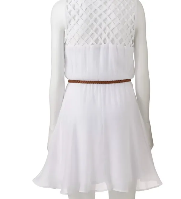 Lily Rose White Lattice Belted Skater Sundress - Image 3