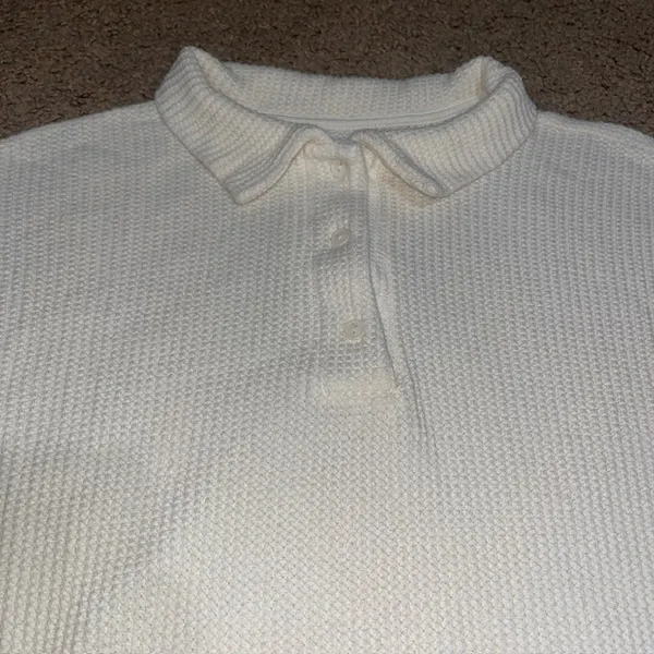 Set Active Waffle Longe Polo‎ Collared Pullover Sweatshirt Long Sleeve Blanc XL - Image 3