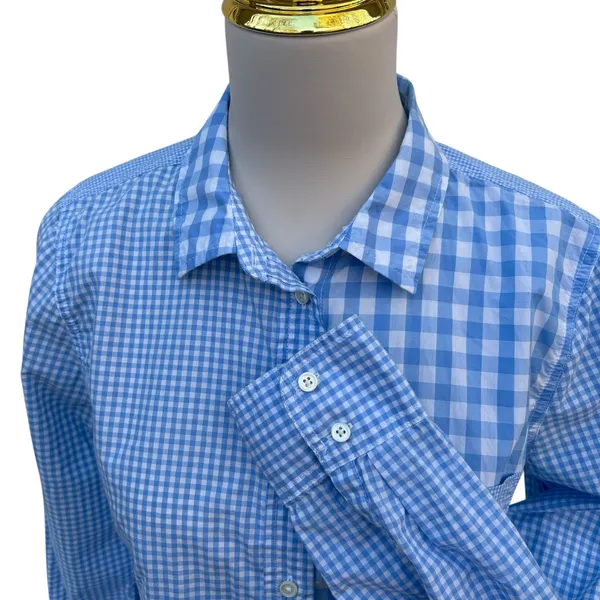 J.Crew Boy Shirt 8‎ Blue White Mixed Gingham Check Button Down Cotton Preppy - Image 3