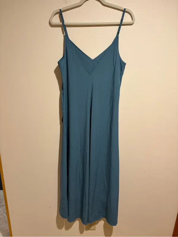 NEW Halara High Low Breezeful Flowy Maxi Dress Asymmetric Hem Teal Medium - Image 7