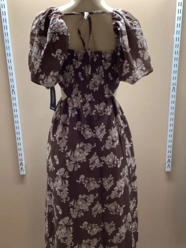 Hint Of Blush Size Medium Women’s Brown Floral Dress Puff Sleeve Open Back. New - Image 5