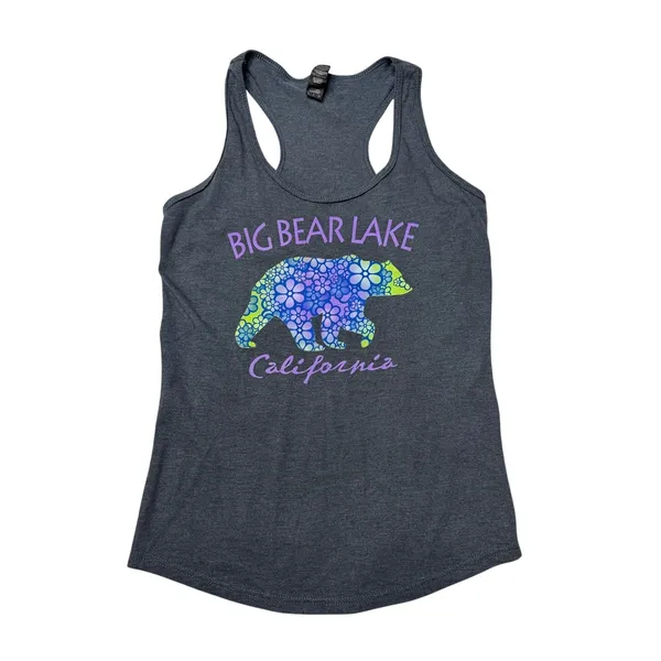 Big Bear Lake California Floral Bear Graphic Racerback Tank Small - Image 2