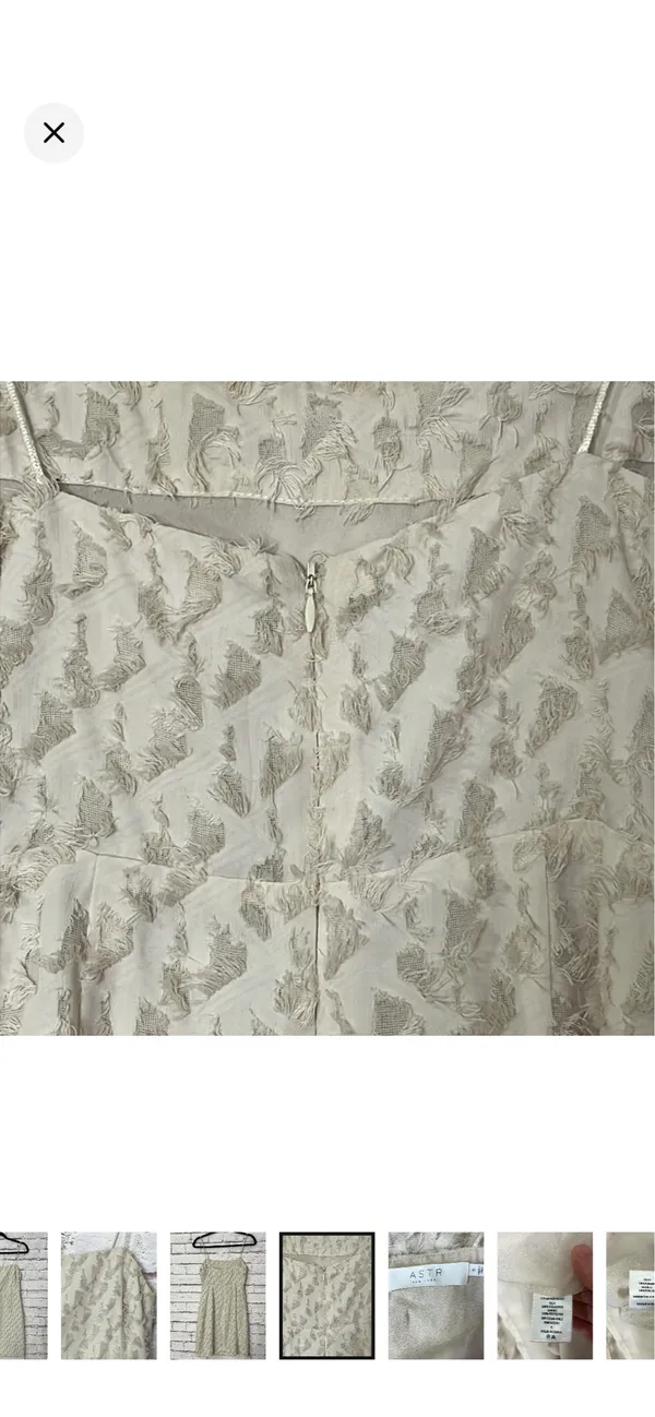 ASTR The Label Feathered Flocked Detail Cocktail Dress. Like new. Off white. No stretch. Zipper back. Spaghetti straps. Lined. 15” bust 32” long - Image 5