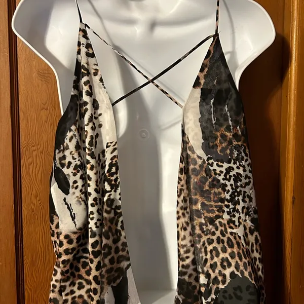 Woven Leopard Strap Back Tank Top - Image 3