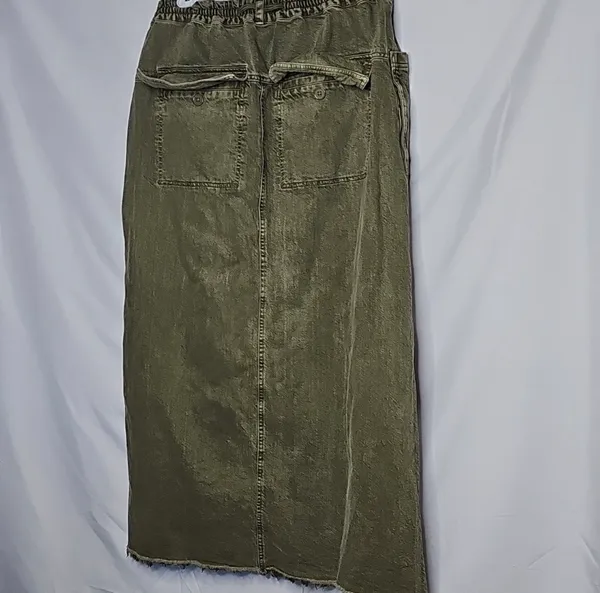 Free People Woke Up Like This stretch waist maxi green denim slit skirt sz L - Image 5