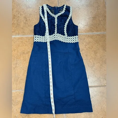 Lilly Pulitzer Shift‎ Dress Womens Navy Blue Lace Trim Sleeveless 00 - Image 7