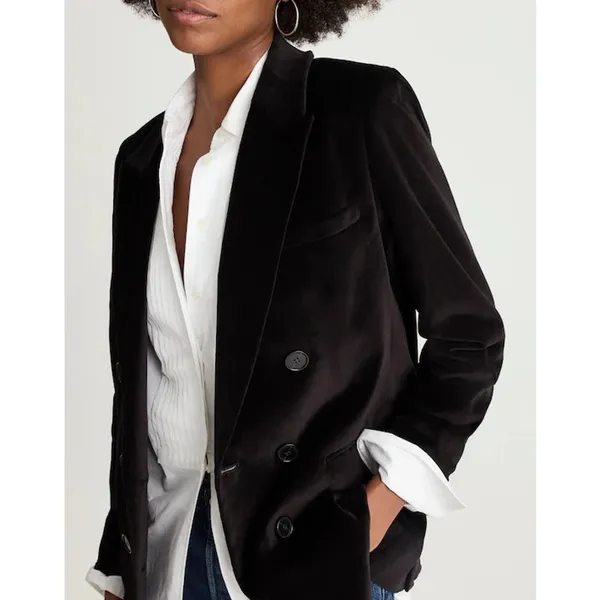 Madewell Peak-Lapel Double-Breasted Blazer in Velvet Classic Black XXS NWT - Image 5