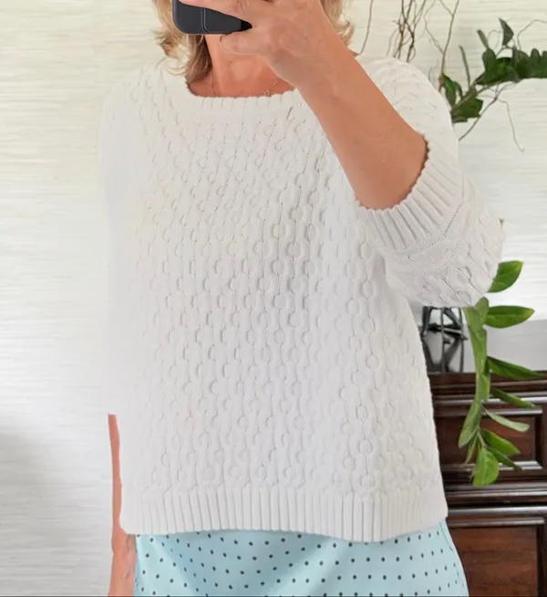 H&M L.O.G.G. White 100% Cotton Textured Knit Sweater S 3/4 Sleeve - Image 7