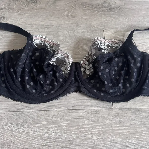 Paramour Black Polka Dot Floral Embroidered‎ Unlined Underwire Bra 40D 115702 - Image 4