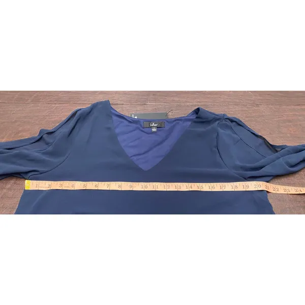 NWT Lulus Classic Holiday Party Dress Flowy Chiffon Navy Cocktail‎ Large - Image 6