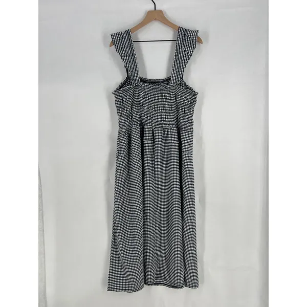 Old Navy Poplin Maxi Dress Womens 2XL Navy White Check‎ Stretch Square Neck - Image 3