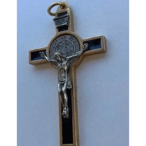 Vintage Ebony Inlay Crucifix Pendant 3" Jesus Christ Pectoral cross Pendant - Image 2