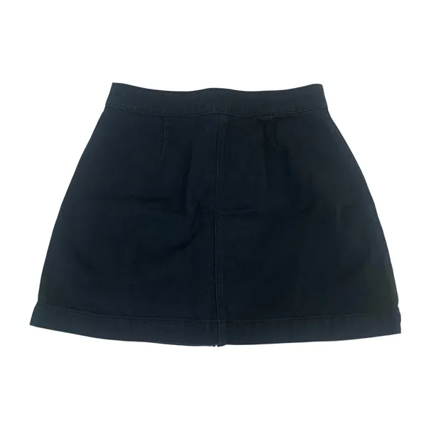 H&M Divided Women's Size 4 Black‎ Denim Mini Skirt Front Zip A-Line High Waisted - Image 2