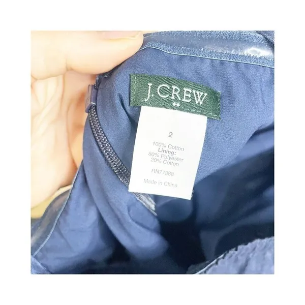 J. Crew Strapless A-Line Dress Textured‎ Cotton Navy Lined Size 2 Summer Preppy - Image 5
