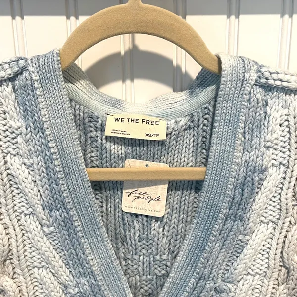 We The Free Free People Sweater Vest Womens XS Blue Ombre Cable‎ Knit Zip - Image 5