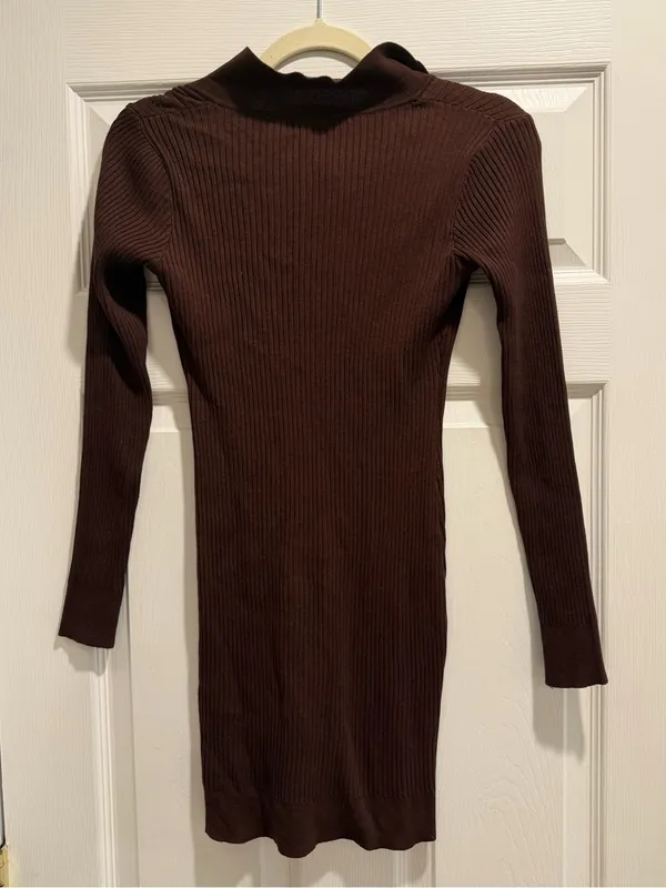 Amazon Ribbed Long Sleeve Polo sweater Dress in Brown - Image 4