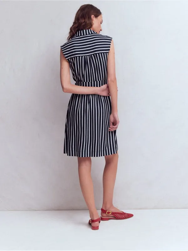 Boden Honor Short Sleeve Shirt Dress in Navy and White Stripe - Image 2