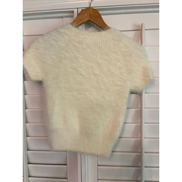 Muse Cream Rhinestone Short Sleeve‎ Sweater Size XS - Image 2