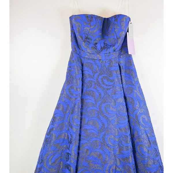 NWT JS Collections Dress Blue Jacquard Hi Low Ballgown Strapless Cocktail Size 8 - Image 6