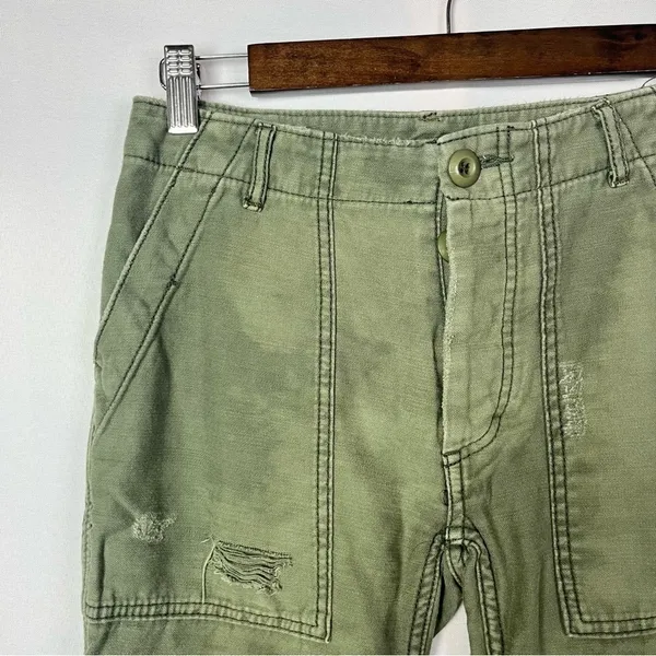 Free People Stormbringer Green‎ Distressed Straight Leg Pants 24 - Image 7