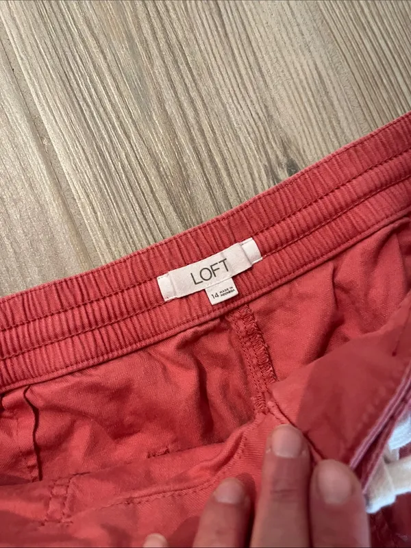 LOFT Cotton Cargo Utility Drawstring Shorts (Sz 14) Clay Salmon Coral - Image 3