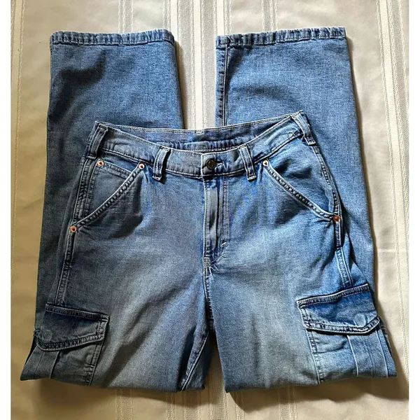 Gap 90s Loose Mid-Rise Cargo Jeans, Size 28 (6R), Light Blue Denim, Straight Leg - Image 3