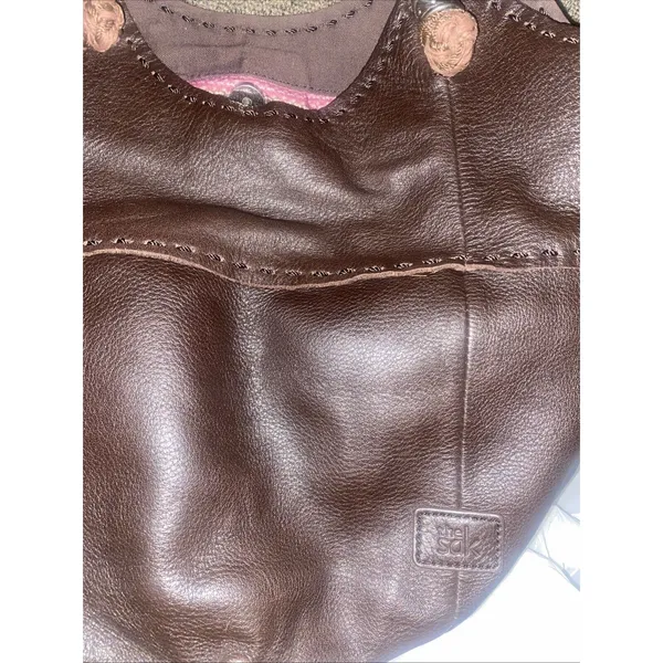 THE SAK Indio Shoulder Handbag Purse Brown Bucket Bag Woven Straps Leather EUC - Image 6