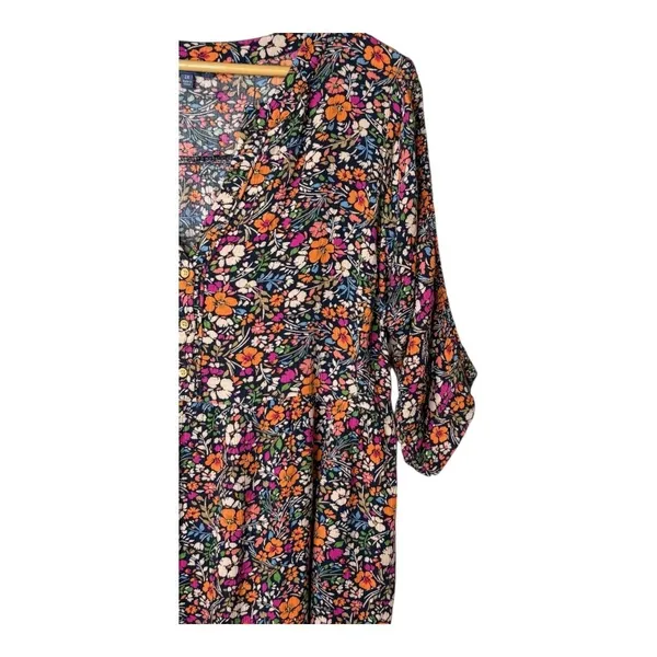 Democracy Floral Midi Dress Women 1X‎ Multicolor Boho Casual Rayon Button V-Neck - Image 3