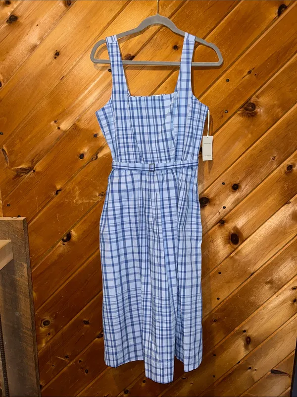 Free Assembly blue plaid Sleeveless Belted Cotton Midi Dress NWT - Image 5