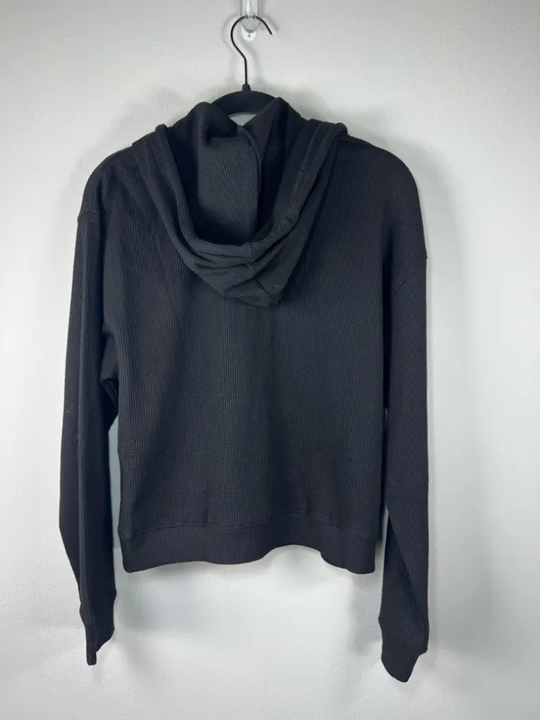 All In Favor Waffle Knit Hoodie Shirt Black Kangaroo Pocket Thermal Basic NEW M - Image 10