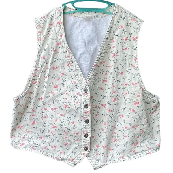 Vintage Cherokee size 26 floral denim button front vest. - Image 2