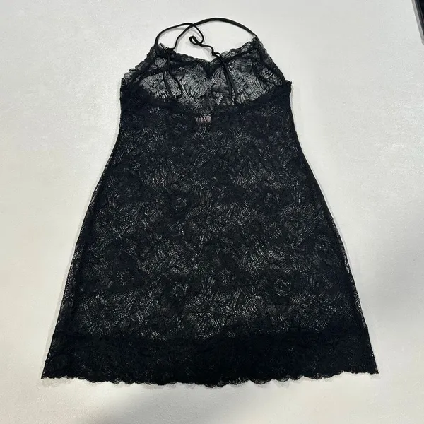 Victoria’s Secret Black Lace Slip Dress Medium Sheer Lingerie Adjustable Straps - Image 2
