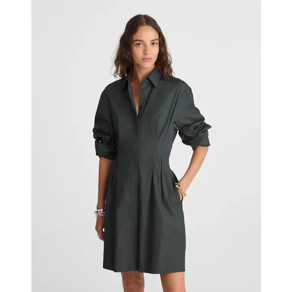 Madewell Tucked Mini Shirtdress in Summit Green Pima Cotton Poplin NEW 4 - Image 9